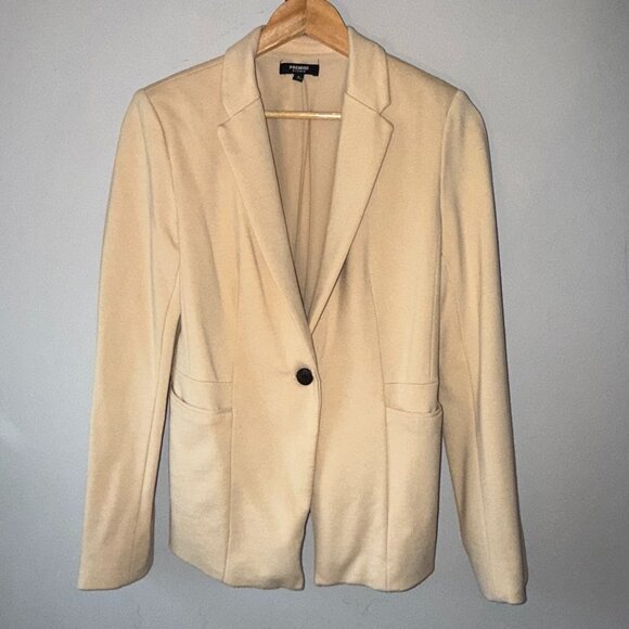 Premise Jackets & Blazers - Premise Studio Cream Tan Women's Long Sleeve Collared Button Front Blazer Jacket